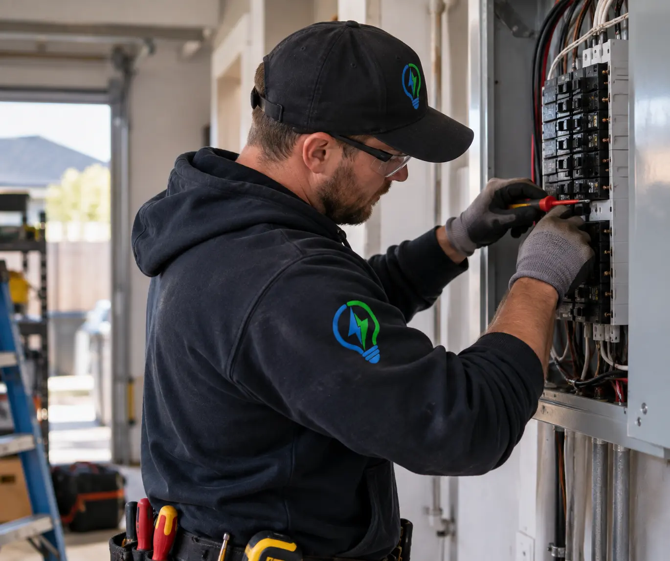 electrician performing a 100 amp to 200 amp electrical panel upgrade in Niagara Falls Ontario